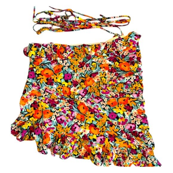 For Love & Lemons Kira Floral Wrap Ruffle Mini Skirt Multi Resort Party M - Picture 7 of 11
